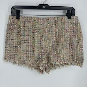 Umgee Tweed Shorts M Multicolor Rainbow Fringe Hem Cotton Blend